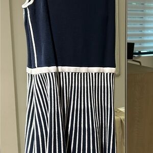 Banana Republic Navy and White Striped Midi Dress